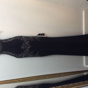 MGNY 71625 black long jersey evening gown, size 6